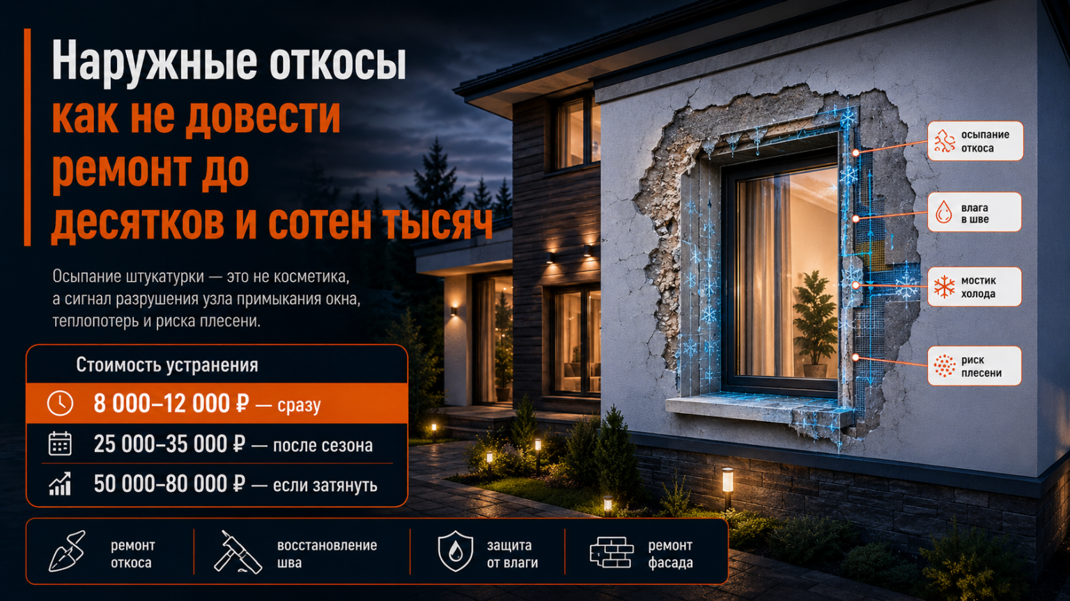 Как небольшой дефект может привести к ремонту на сотни тысяч рублей. Что делать, если наружные откосы осыпаются