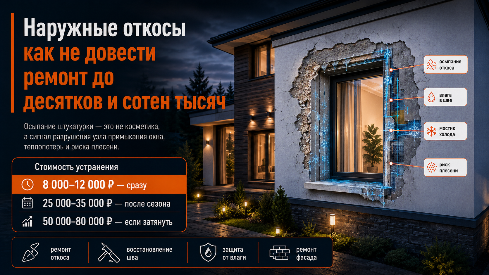 Как небольшой дефект может привести к ремонту на сотни тысяч рублей. Что делать, если наружные откосы осыпаются