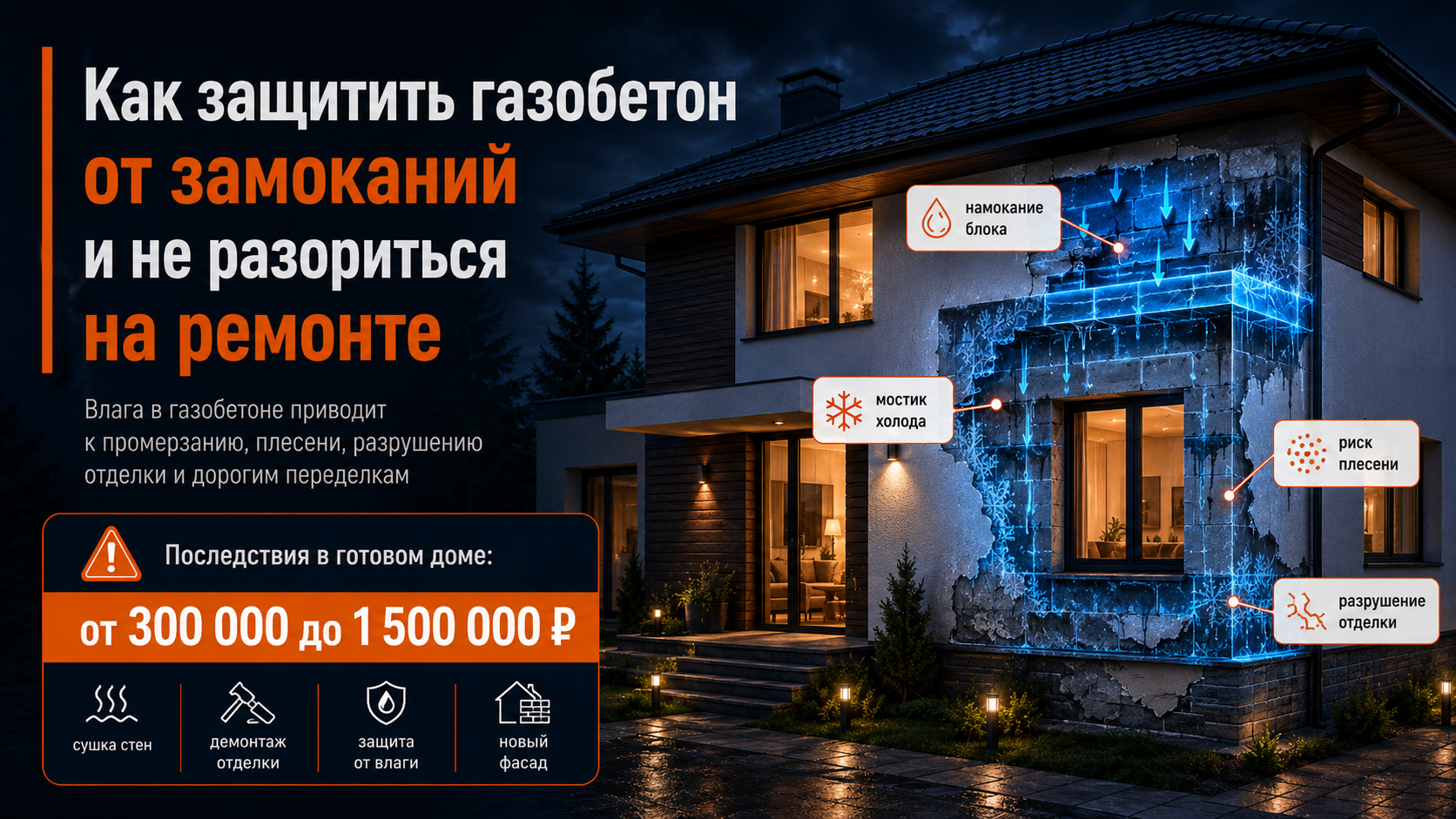 Как защитить газобетон от замоканий и не разориться на ремонте