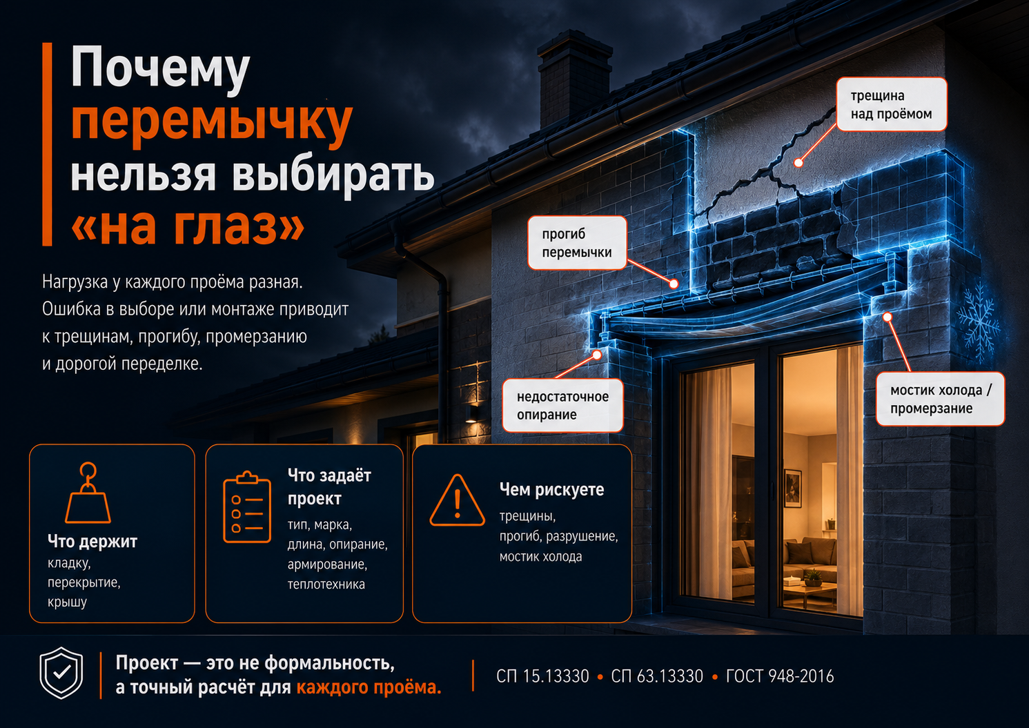 Перемычка держит на себе вес кладки над проёмом